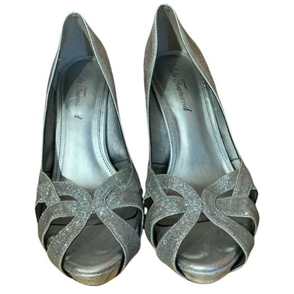 Lulu Townsend Silver Glitter High Heels Size 8